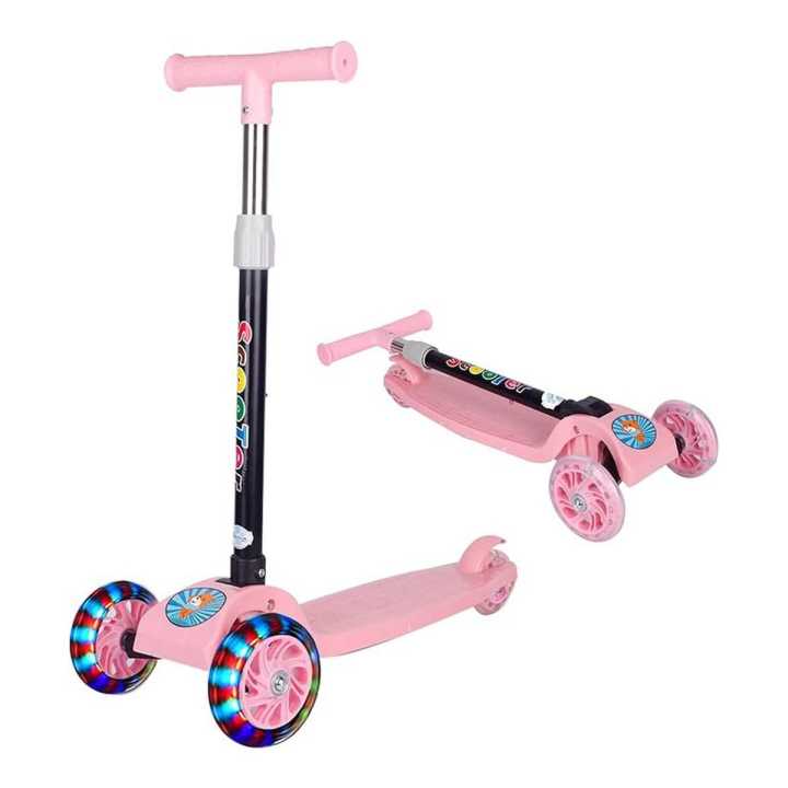 Beauenty Folding 3 Wheel Scooter For Kids Toddler Scooter With LED Light Up Wheels Adjustable Height & Best Gifts For Kids