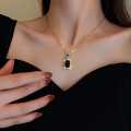 Masala Cottage - Square Solid Green Black  Color Pendant Stainless Steel Necklace For Women. 