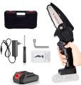 6 Inch Cordless Handheld Electric Chainsaw With 2 Batteries  For Tree Trimming Branch Wood Cutting. 