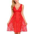 Fancyra Women Lace Floral Babydoll Nightwear Knee Length Lingerie Free Size. 