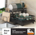 Dish Drying Rack, 2 Tier Large Capacity Drain Board Rack With Drip Tray Detachable Dish Drainers Utensil Holder Cutting Board Holder for Kitchen Rack Countertop And Another Sink Dish Drainer. 
