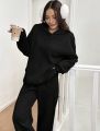 Inner Fleece Hoodie And Straight Trouser Set For Women. 