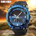 SKMEI 1049 New Fashion Sports Multifunction Solar Power Dual Display Outdoor Waterproof Digital Watch For Men  - Black/Blue. 