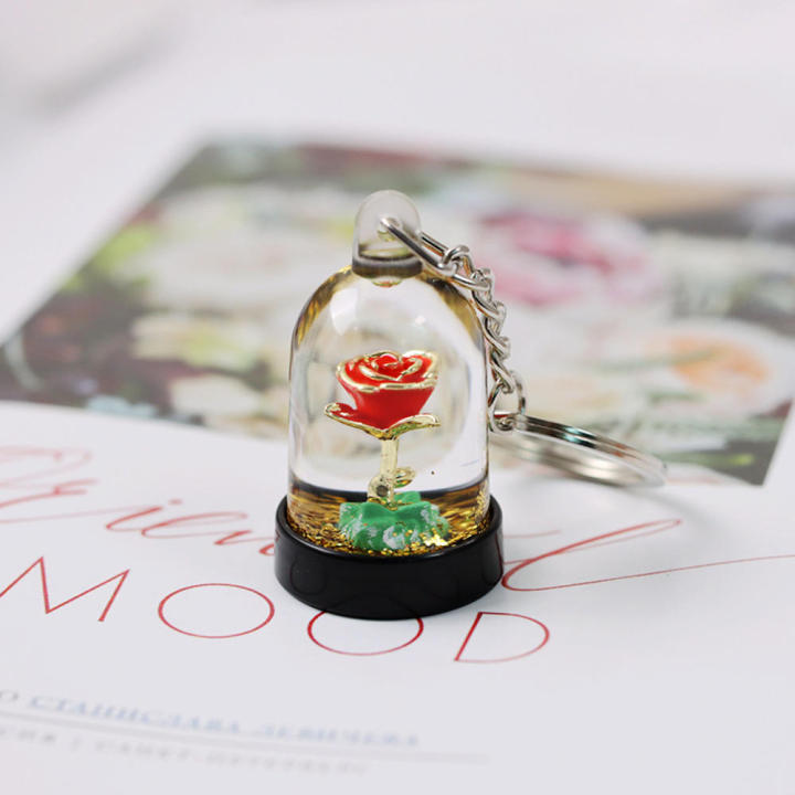 Cute Keychain Trendy Rose Little Prince'S Rose Flower Keychain Fashion Creative Moving Liquid Keychain for Handbag Accessory