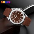 SKMEI 9286 Simple Japan Quartz Movement Wristwatch For Unisex - Brown. 