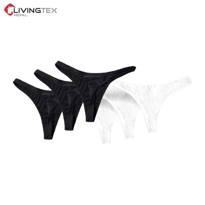 Black & White Thong For Women- 6 Pcs