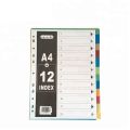 PVC File Divider, 12 Index File  Divider, Separator With 11 Holes. 