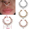 Wenefang 1Pc 10mm Zircon Septum Piercing Nose Ring Hoop nose For Girl Men Faux Body Clip Rings non Body Jewelry Non-Pierced. 