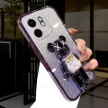 New Phone case infinix Smart 9 Back cover with Cartoon 3D Bear Stand Luxury Slim Gradient Plating Glitter Girls Stylish For infinix Smart9 case. 