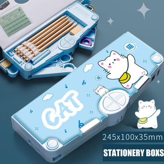 Portable 【New design】Mechanical Deformation Combination Lock Stationery Box Girl Cute Pencil Case School Student Pencil Box Cartoon Plastic Pen Case