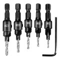 5pcs countersunk woodworking drill uitable for # 5 # 6 # 8 # 10 # 12 crews. 