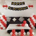 Happy Birthday Banner with Red & white balloons. 