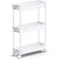 Spacekeeper 3 Tier Slim Storage Organizer Rolling Utility Cart Tower Rack for Kitchen Bathroom Laundry Plastic & Stainless Steel. 