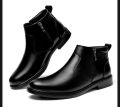 Zip Black Leather Classic Ankle Boots For Men. 