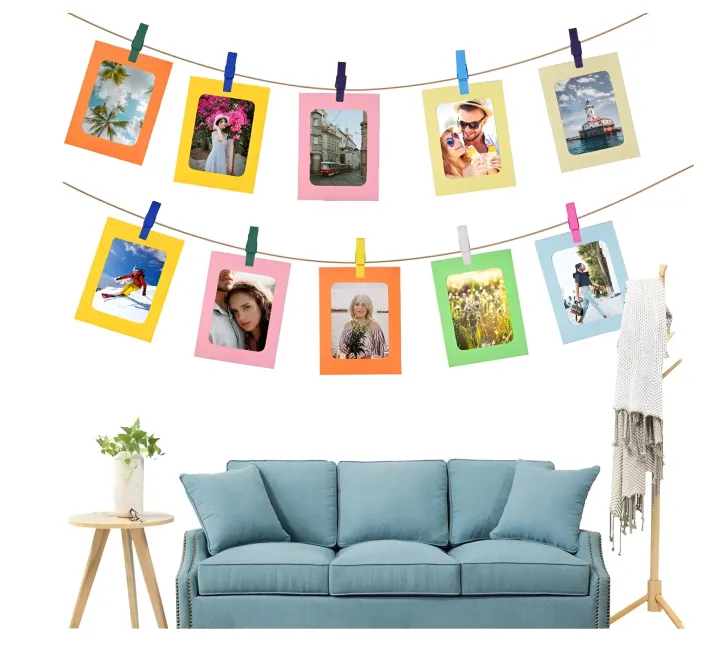0%20Pcs%20Paper%20Frame%20With%20Clips%20Diy%20Kraft%20Paper%20Picture%20Frame%20Hanging%20Wall%20Photo%20Album%202M%20Rope%20Home%20Decoration%20Craft%20-%20Image%203