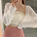 Knitted Sunscreen Cardigan Thin Women's Summer Shawl Outer Ice Silk Short Top White Blouse Small Waistcoat. 