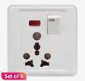 Crown Single Port British Standard Quality Single Port Wall Socket Set of 5. 