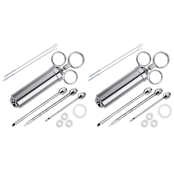 fasdaga 2x Meat Injector Syringe, 2-Oz Marinade Flavor Injector 304 Stainless Steel with 6 Professional Needles