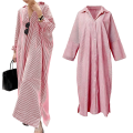 Women's Striped Maxi Shirt Dress Red S Size S Striped Maxi Shirt Dress Women's Red. 