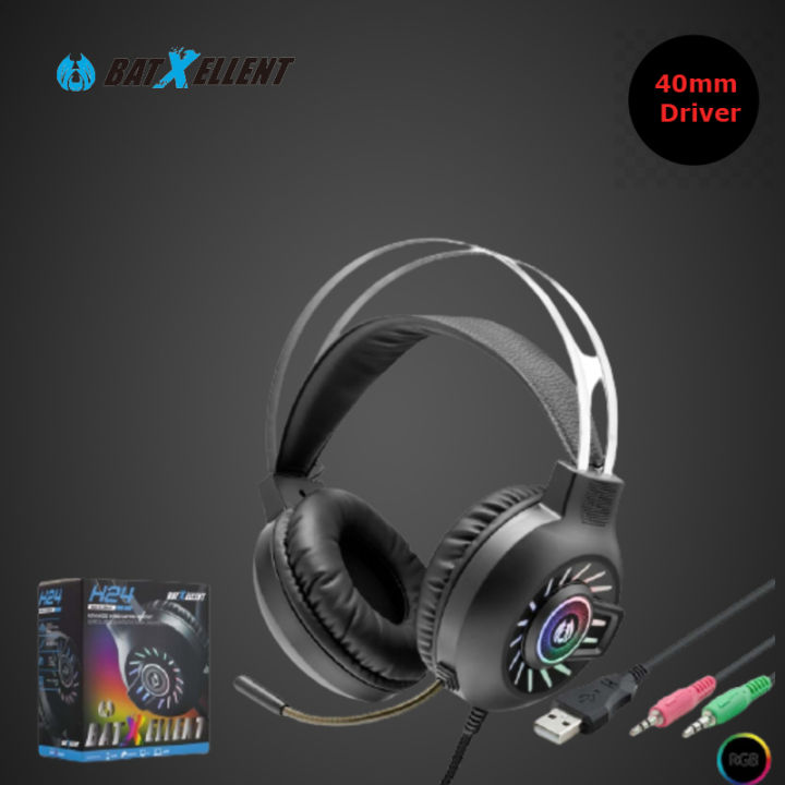 BATXELLENT H24 Gaming Headset True 7.1 Surround Sound Gaming Headphones 50mm Driver, Stereo Over Ear USB Computer Headset with Noise Cancelling Mic, Volume Mic Control LED for PC, Mobile & PS4
