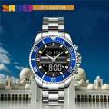 SKMEI 1850 Multifunction 3Time Analog Digital Stainless Steel watch For Men - Silver/Blue. 