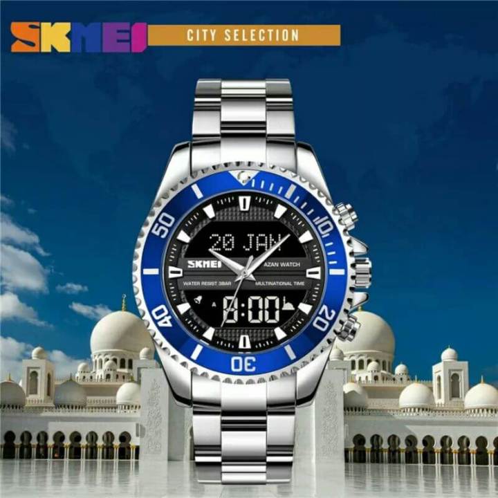SKMEI%201850%20Multifunction%203Time%20Analog%20Digital%20Stainless%20Steel%20watch%20For%20Men%20-%20Silver/Blue%20-%20Image%204