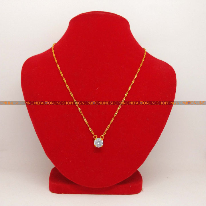 Gold Plated One Stone Pendant With Chain Necklace For Women
