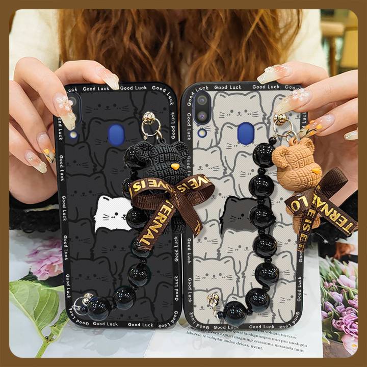Simplicity soft case Phone Case For Samsung Galaxy M20/SM-M205FD Bear bracelet phone case cute Black pearl pendant