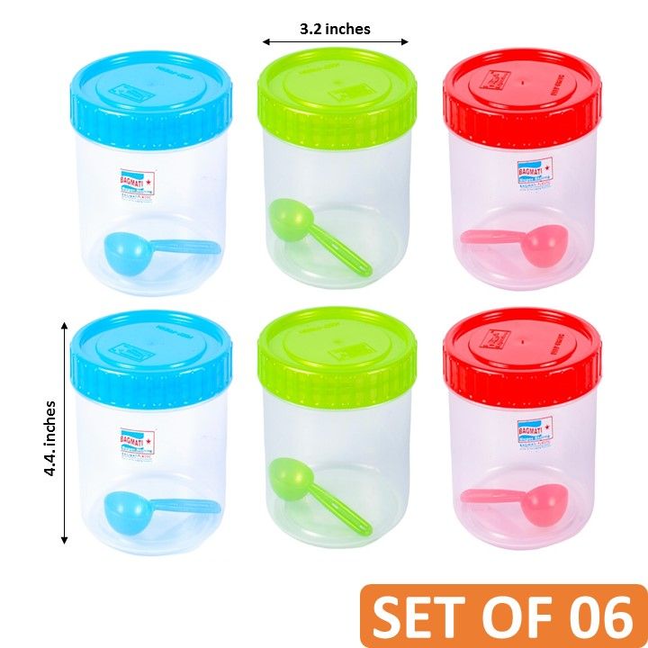 Bagmati Set Of 06 Plain Large Plastic Utility Containers With Spoon