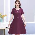 Women Short Sleeve Midi A-Line Adjustable Waist Casual Dress. 