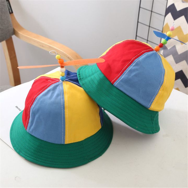Boys Girls Windmill Cute Rainbow Sun Hat Fisherman Cap Beach Cap Kids Bucket Hat