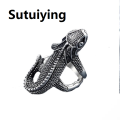 Sutuiying Ring For Men Gothic Punk Retro Male Ring Adjusta Exaggeration Ferocious Snake Wolf Lion Tiger Bulldog Exquisite Alloy. 