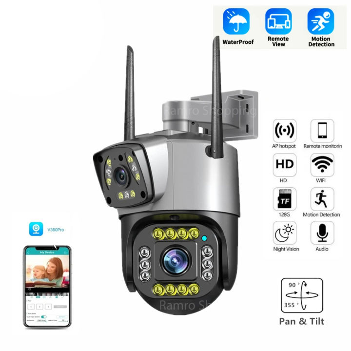 Dual Lens 4MP+4MP Outdoor Smart Wi-Fi CC Camera PTZ Control Wireless ...