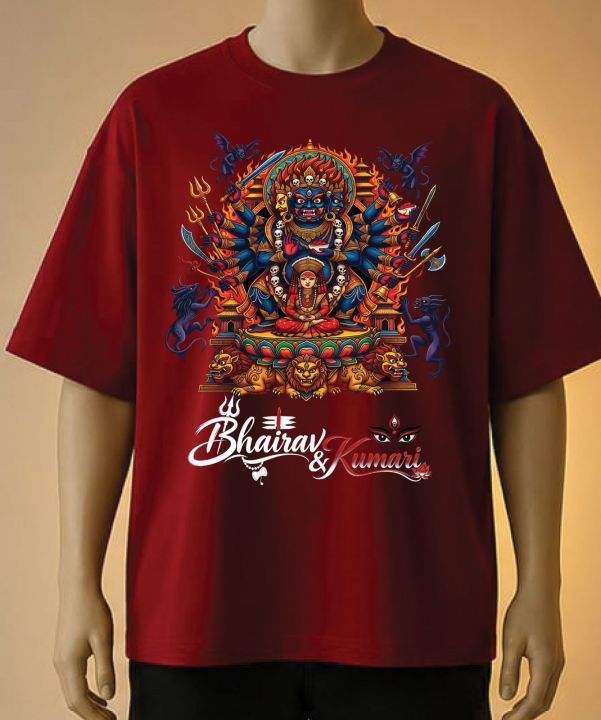 Bhairav%20&%20Kumari%20Traditional%20Printed%20T-Shirt%20%E2%80%93%20Cream,%20Maroon,%20White,%20black,%20brown,%20blue%20-%20Image%203