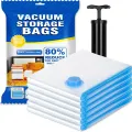Pack of 5 Reusable Ziplock Vacuum Storage Space Saver Bags with Travel Hand Pump for Clothes | Vaccum Storage Space Saver Bag. 