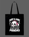 Cute "Just a Girl Who Loves Pandas" Printed Tote Bag  – Eco-Friendly Cotton Shoulder Shopping Bag-White, Black. 