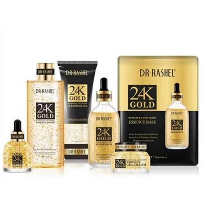 DR.RASHEL 24K Gold Makeup Series Pack Anti-Aging Cleansing Gel,  Eye Serum, Primer, gold mask Etc