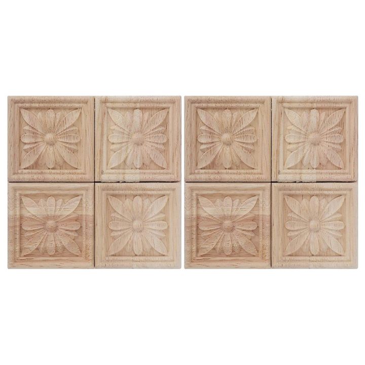 NAMUNY 8Pcs Wood Carved Applique Onlay Carving Checkered Unpainted ...