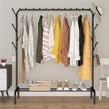 Metal Garment Rack With Lower Storage Shelf With Hooks Heavy Duty Clothes Coat Stand Closet Organizer. 