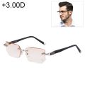 Men Anti Fatigue & Blue-ray Rimless Rhinestone Trimmed Presbyopic Glasses, +3.00D. 