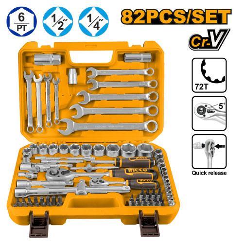 INGCO HKTS42802 82 Pcs 1/4"&1/2" Socket Set Heavy Duty