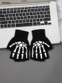 Wenefang 1pcs New Kids Halloween Skeleton Skull Half Finger Luminous Punk Gloves Winter Skull Fingerless Black Mitten. 