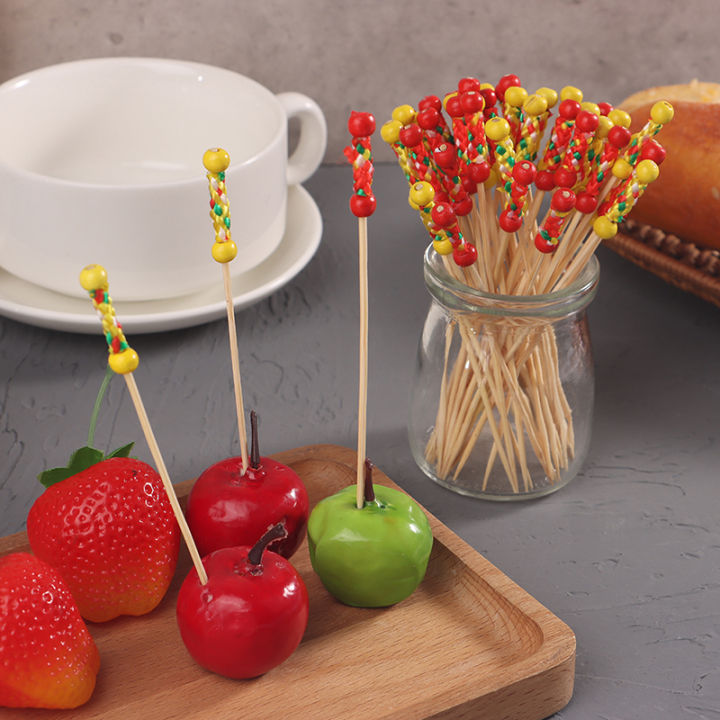 100Pcs/Pack Creative Fruit Fork Cocktail Stick Bamboo Skewers Candied Haws Stick Used for Buffet Wedding Food Decoration QUANYIN