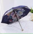 Double Sided Flower Print 3 Folding Reverse UV Umbrella With Portable Handbag  (Color As Per Availability). 