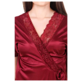 Silk Bridal Nightgown Set with Robe – Maroon Fancy Satin Nighty for Women (Free Size). 