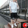 Casual suit men's summer new watermark personality bird pattern teen snow mountain short sleeve shorts two-piece set. 