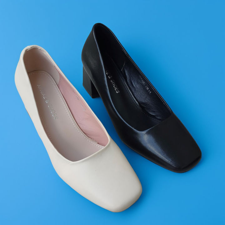 Plain Oval Shape Block Heel Close Shoe For Women 722