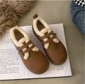 Pebbles Nepal Winter Mary Jane Shoes for Women – Brown Fur Lined Lolita Flats with Double Strap Buckle. 