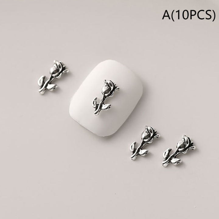 10PCS%203D%20Rose%20Nail%20Art%20Ornament%20Alloy%20Nail%20Art%20Charms%20DIY%20Craft%20For%20Nail%20Decoration%20Silver%20Retro%20Flower%20Nail%20Charm%20Jewelry%20Salon%20Fengshi%20-%20Image%209