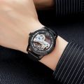 Skmei M031 Mechanical Creative Dial Fully Automatic Hollowed Out Stainless Steel Case Leather Strap Watch. 